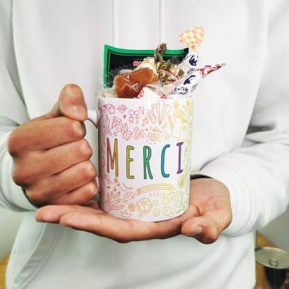 Mug "Merci" bonbons rétro 60 - Collection arc-en-ciel