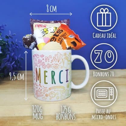 Mug "Merci" bonbons rétro 70 - Collection arc-en-ciel