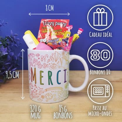 Mug "Merci" bonbons rétro 80 - Collection arc-en-ciel