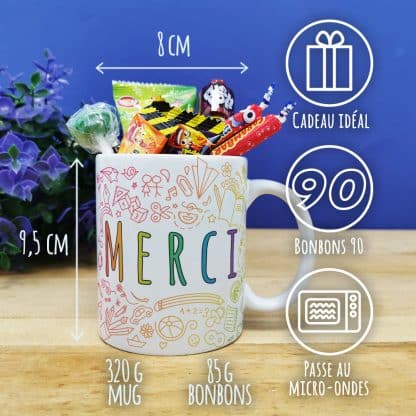 Mug "Merci" bonbons rétro 90 - Collection arc-en-ciel