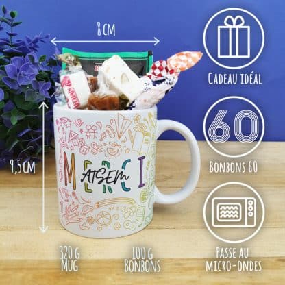 Mug "Merci ATSEM" bonbons rétro 60 - Collection arc-en-ciel