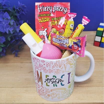 Mug "Merci ATSEM" bonbons rétro 80 - Collection arc-en-ciel