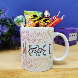 Mug "Merci ATSEM" bonbons rétro 90 - Collection arc-en-ciel