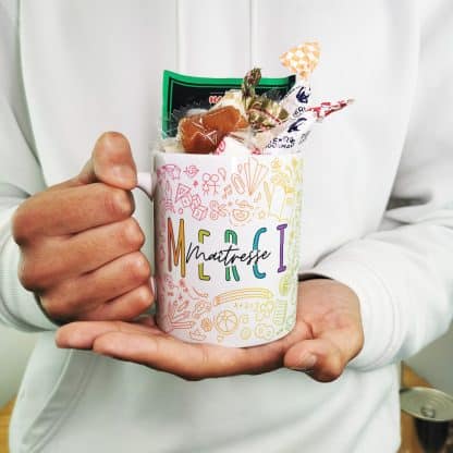 Mug "Merci maîtresse" bonbons rétro 60 - Collection arc-en-ciel