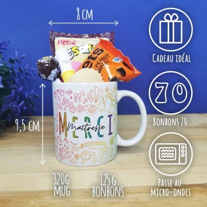 Mug "Merci maîtresse" bonbons rétro 70 - Collection arc-en-ciel