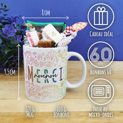 Mug "Merci nounou" bonbons rétro 60 - Collection arc-en-ciel