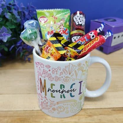 Mug "Merci nounou" bonbons rétro 90 - Collection arc-en-ciel