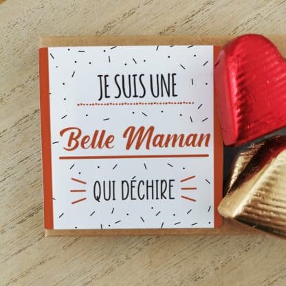 Cœurs au chocolat au lait et chocolat noir praliné x8 "Je suis une belle maman qui déchire"  - cadeau belle mère