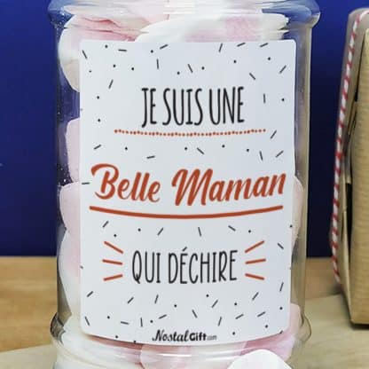 Bonbonnière coeurs guimauve  "Je suis une belle maman qui déchire" - cadeau pour  belle mère