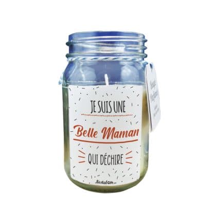 Bougie Jar blanche  "Je suis une belle maman qui déchire" - Cadeau Belle mère