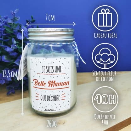 Bougie Jar blanche  "Je suis une belle maman qui déchire" - Cadeau Belle mère – Image 4
