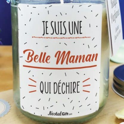 Bougie Jar blanche  "Je suis une belle maman qui déchire" - Cadeau Belle mère