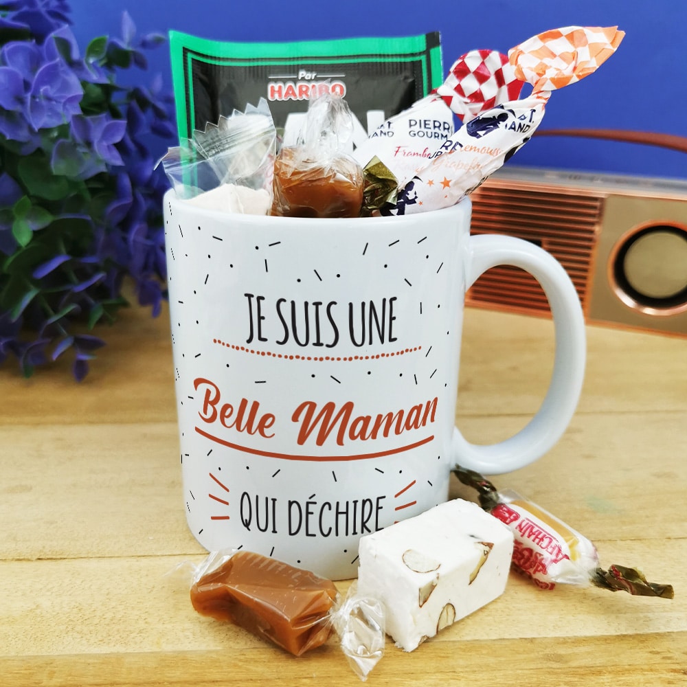 Cœurs au chocolat au lait et chocolat noir praliné x8 "Je suis une belle maman qui déchire"  - cadeau belle mère