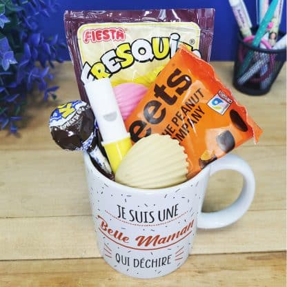 Mug bonbon années 70 "Je suis une belle maman qui déchire"