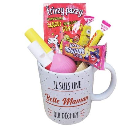 Mug bonbon années 80 "Je suis une belle maman qui déchire"