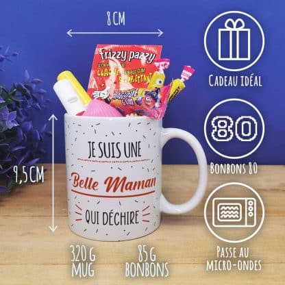 Mug bonbon années 80 "Je suis une belle maman qui déchire"