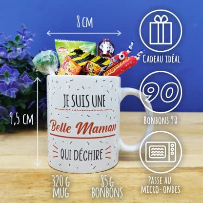 Mug bonbon années 90 "Je suis une belle maman qui déchire"