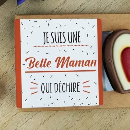 Cœurs au chocolat au lait rouge et blanc x4 "Je suis une belle maman qui déchire"  - cadeau belle mère