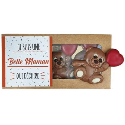 Oursons au chocolat au lait x3 "Je suis une belle maman qui déchire" - cadeau belle mère