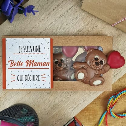 Oursons au chocolat au lait x3 "Je suis une belle maman qui déchire" - cadeau belle mère