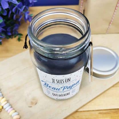 Bougie Jar noir "Je suis un Beau Papa qui déchire"- cadeau beau père