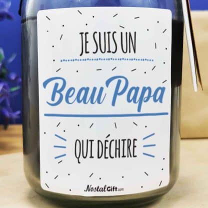 Bougie Jar noir "Je suis un Beau Papa qui déchire"- cadeau beau père