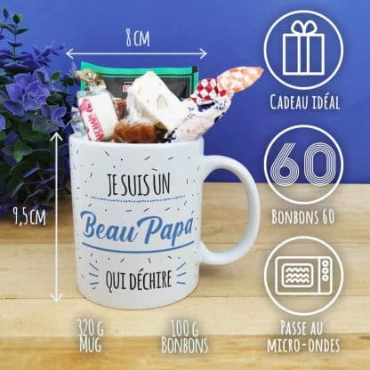 Mug bonbon années 60  "Je suis un Beau Papa qui déchire"  - cadeau beau père