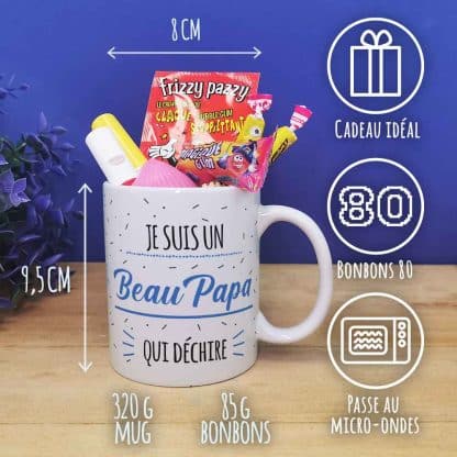 Mug bonbon années 80  "Je suis un Beau Papa qui déchire" de la collection "Qui déchire"  - cadeau beau père