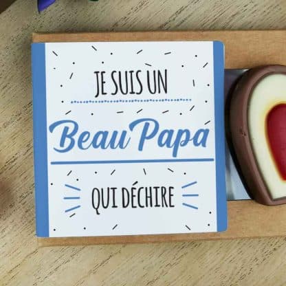 Cœurs au chocolat au lait rouge et blanc x4 "Je suis un Beau Papa qui déchire"- cadeau beau père