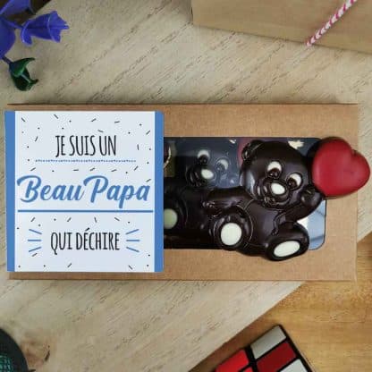 Oursons au chocolat noir x3 "Je suis un Beau Papa qui déchire" de la collection "Qui déchire"  - cadeau beau père