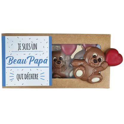 Oursons au chocolat au lait x3 "Je suis un Beau Papa qui déchire"- cadeau beau père