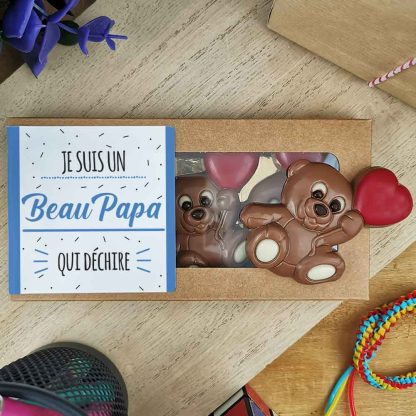 Oursons au chocolat au lait x3 "Je suis un Beau Papa qui déchire"- cadeau beau père