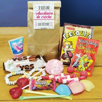 Sachet bonbon années 80 "Je suis une auxiliaire de crèche qui déchire"