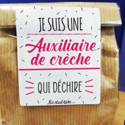 Sachet bonbon années 80 "Je suis une auxiliaire de crèche qui déchire"