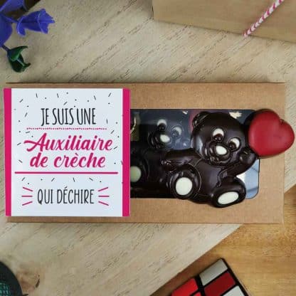 Oursons au chocolat noir x3 "Je suis une auxiliaire de crèche qui déchire" – Image 3