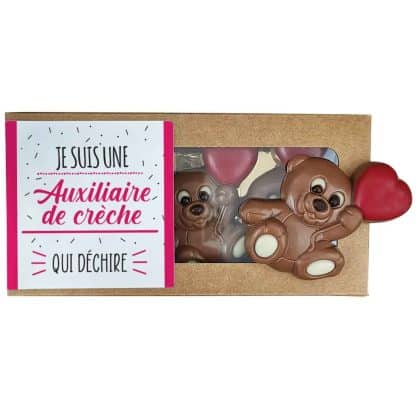 Oursons au chocolat au lait x3 "Je suis une auxiliaire de crèche qui déchire"