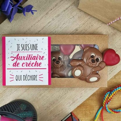 Oursons au chocolat au lait x3 "Je suis une auxiliaire de crèche qui déchire"