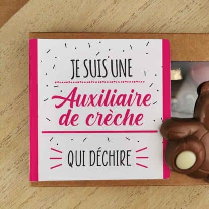 Oursons au chocolat au lait x3 "Je suis une auxiliaire de crèche qui déchire"