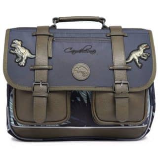 Cartable 38 cm vintage fantasy bleu et ses pin's personnalisables - Caméléon - CP CE1 CE2