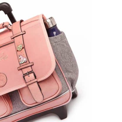 Cartable à roulettes 38 cm vintage rose ses pin's personnalisables - Cameleon - CP, CE1, CE2 – Image 6