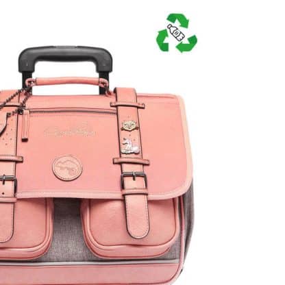 Cartable à roulettes 38 cm vintage rose ses pin's personnalisables - Cameleon - CP, CE1, CE2 – Image 2