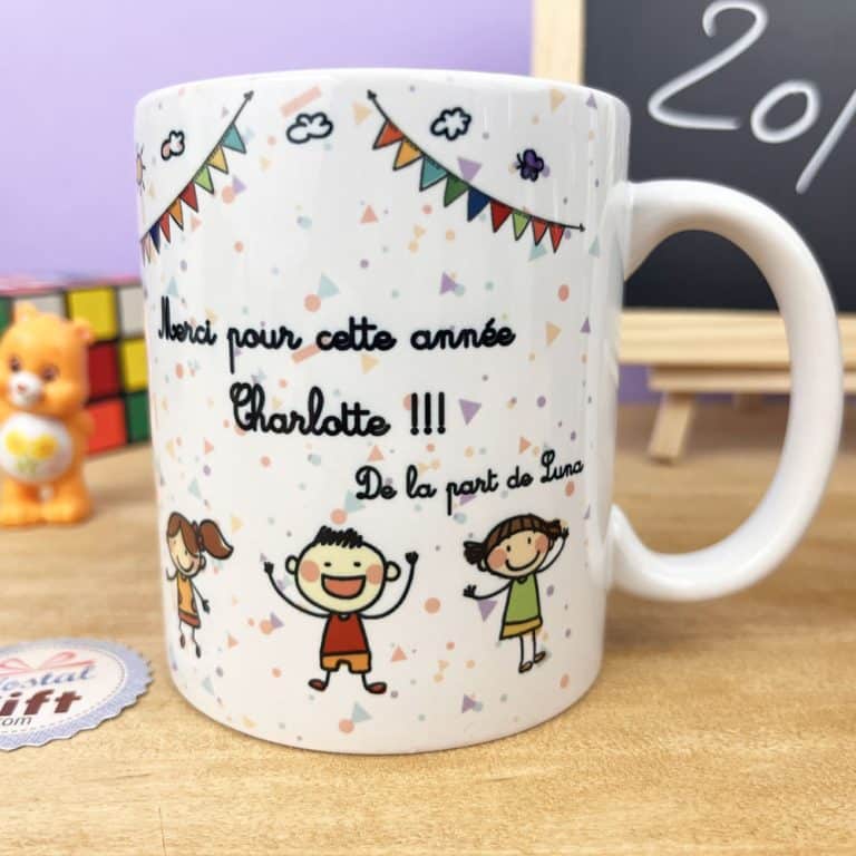 Mug personnalisé "Merci pour cette année" Collection Confetti Cadeau crèche, nounou...