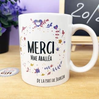 Mug personnalisé - "Merci" - Collection Florale - Cadeau remerciement