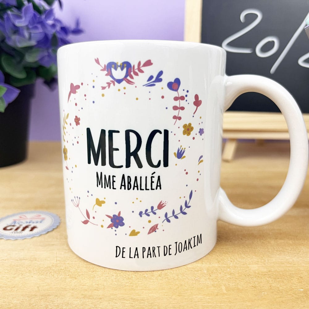 Mug personnalisé - Merci - Collection Florale - Cadeau remerciement