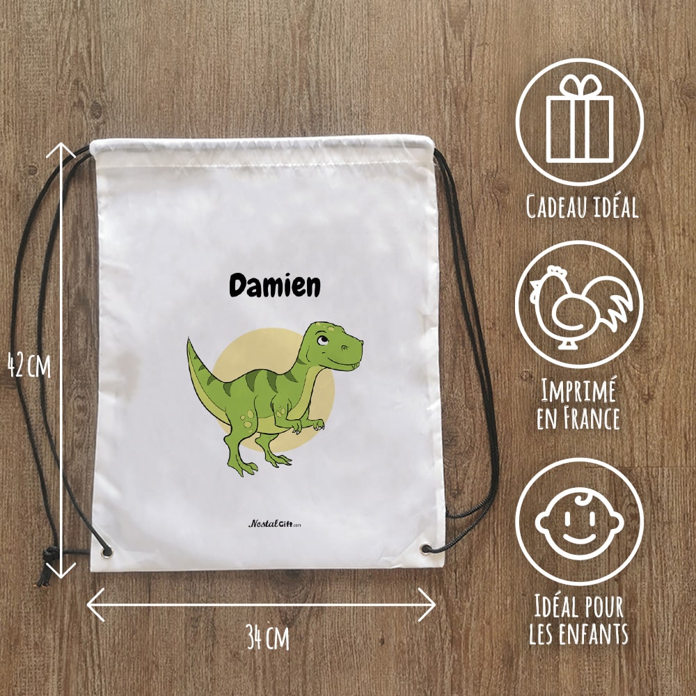 Sac à dos sport personnalisé : gym, piscine - Dinosaure - cadeau enfant  : garçon