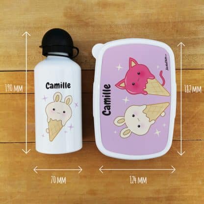 Boîte à goûter & gourde enfant personnalisées  Glaces Kawaii