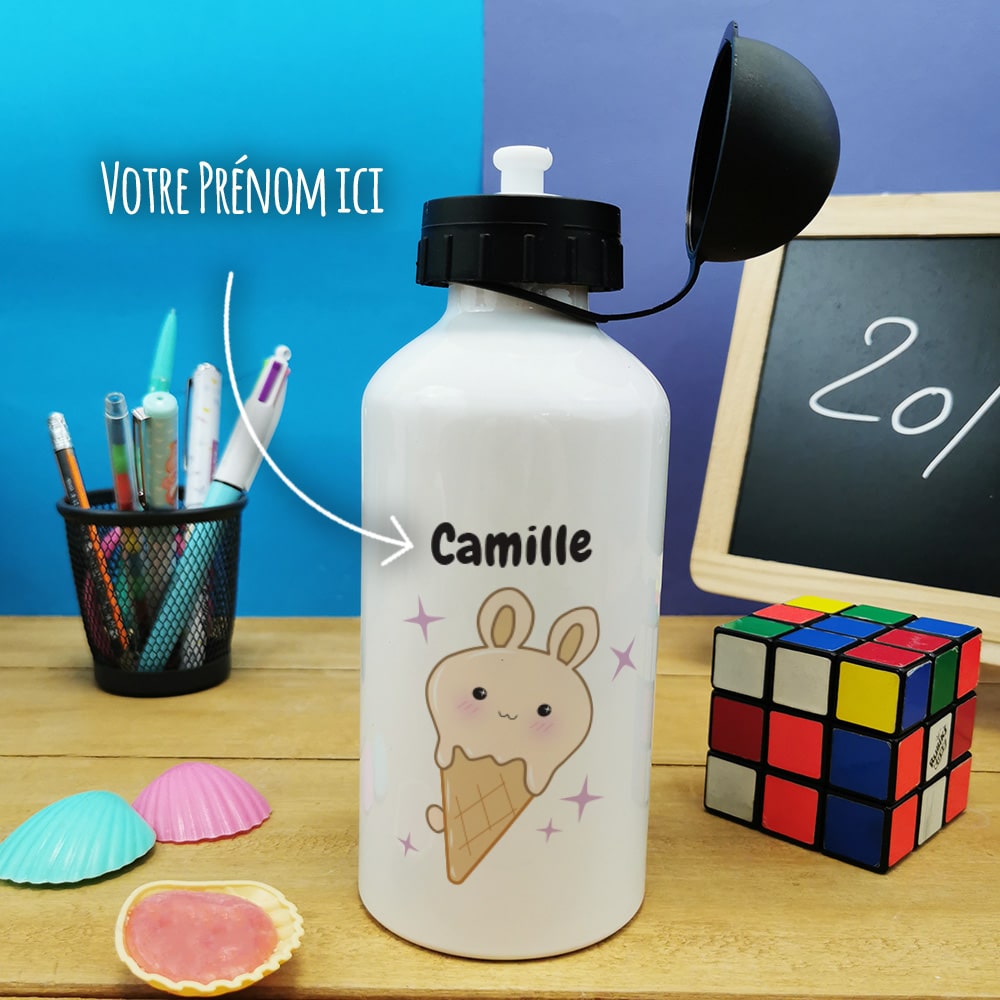 Gourde personnalisée - Glaces Kawaii - cadeau rentrée scolaire pour fille