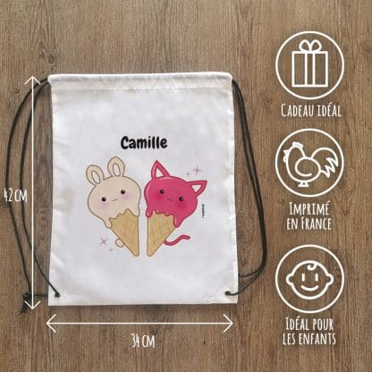 Sac à dos sport personnalisé : gym, piscine... - Glaces Kawaii - cadeau  fille