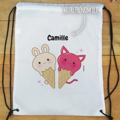 Sac à dos sport personnalisé : gym, piscine... - Glaces Kawaii - cadeau  fille