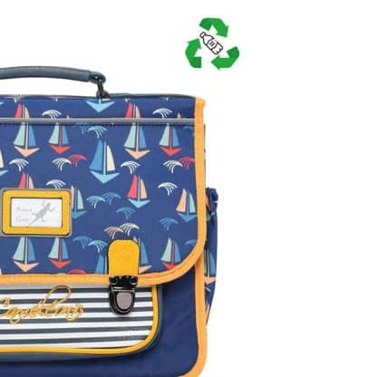 Cartable 35 cm rétro Bateau Bleu - Caméléon - Stripes Sailboat- Maternelle et CP